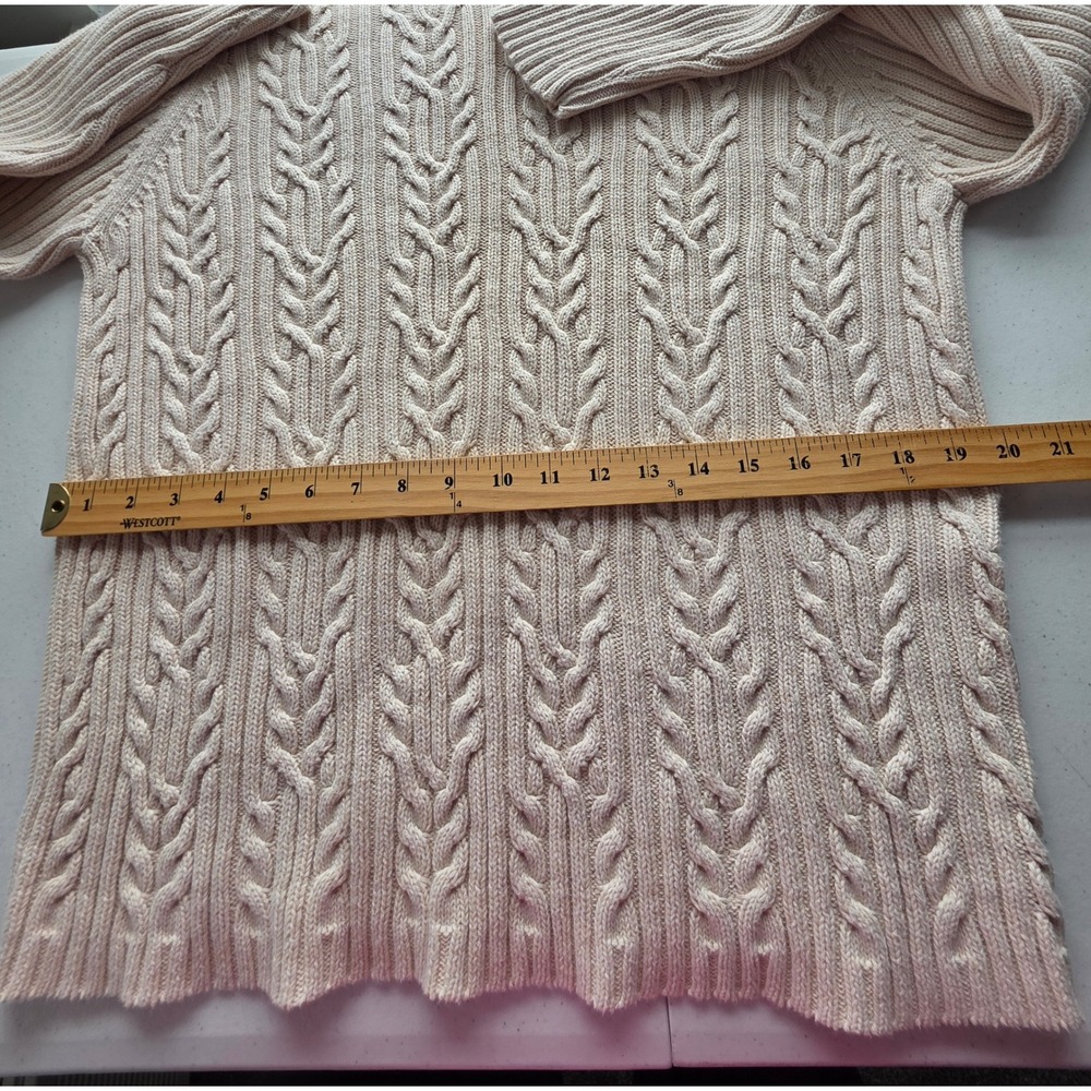 Cream Cable Knit Turtleneck Sweater 100% Cotton XL Chunky Fisherman Preppy - Picture 8 of 10